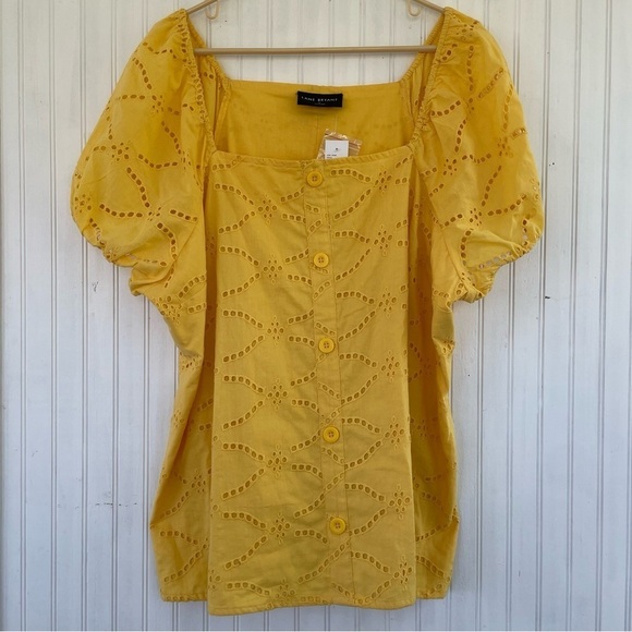 Lane Bryant Women's Yellow Classic Eyelet Blouse with Button Detail Size 20, NWT - Picture 2 of 9